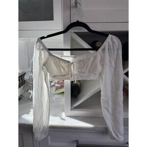 Garage Pale White Long Sleeve Cropped Open Tie Front Milk Maid Top